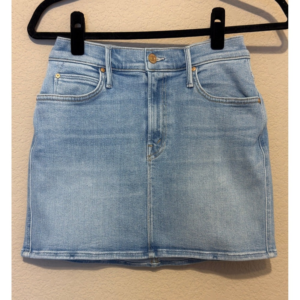 Mother High Waisted Smokin Double Micro Skirt Light Wash Denim Mini Skirt Sz 26